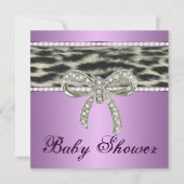 Paarse sneeuw Leopard Diamond Bow Baby shower Invi Kaart (Voorkant)