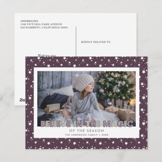  Paarse sneeuwbanden Geloof foto Feestdagenkaart (Voorkant / Achterkant)