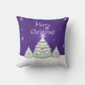 Paarse Sneeuwige Kerstboom Worp Kussen (Voorkant)