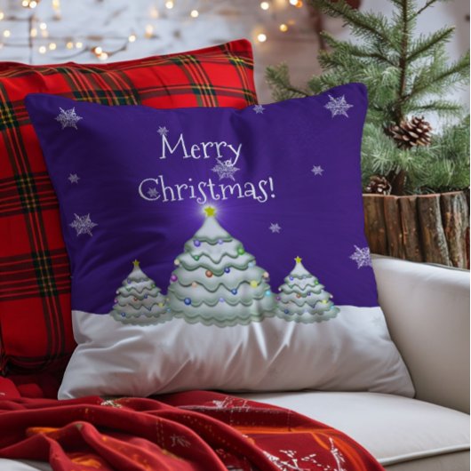 Paarse Sneeuwige Kerstboom Worp Kussen