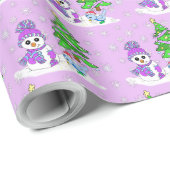 Paarse sneeuwman Blue Bird Kerstboom Vakantie Cadeaupapier (Rol Hoek)
