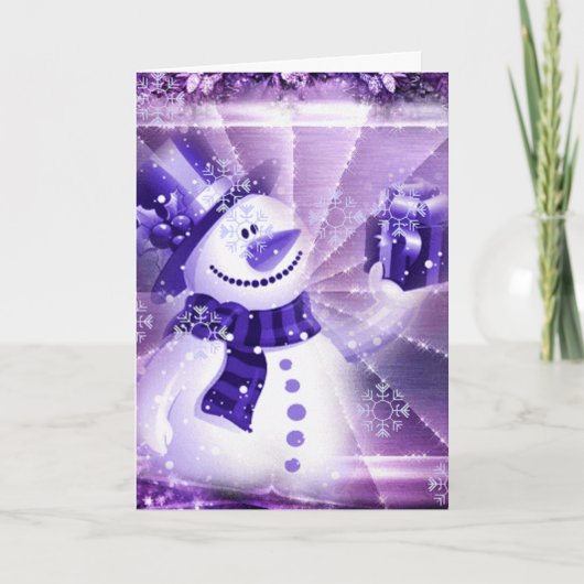 Paarse sneeuwman in winterse omgeving feestdagen kaart (Voorkant)