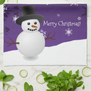 Paarse Sneeuwman Winter Kerst Keukendoek Theedoek
