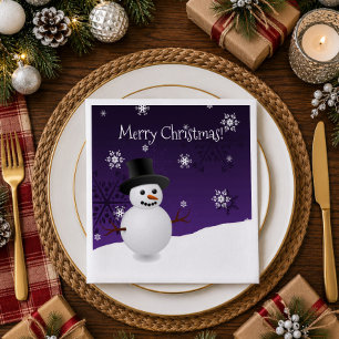 Paarse Sneeuwman Winter Scene Kerst Papieren Serve Servet