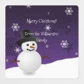 Paarse Sneeuwman Winterlandschap Kerst Baklabel Labels (Design 1)