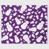 Paarse sneeuwmannen cadeaupapier (Vlak)
