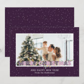 Paarse sneeuwverlichting met kerstkaarten feestdagenkaart (Voorkant / Achterkant)