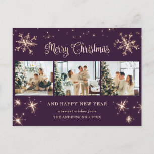Paarse Sneeuwvlok 3 Fotocollage Feestdagenkaart