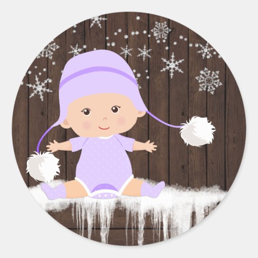 Paarse sneeuwvlok Baby shower Stickers (Voorkant)