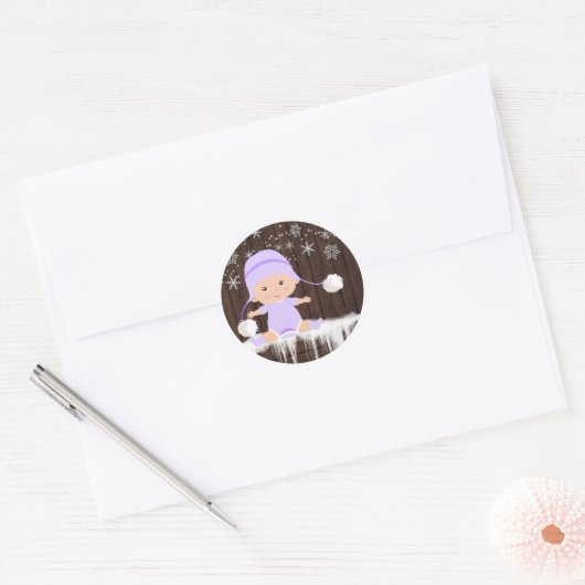 Paarse sneeuwvlok Baby shower Stickers (Envelop)