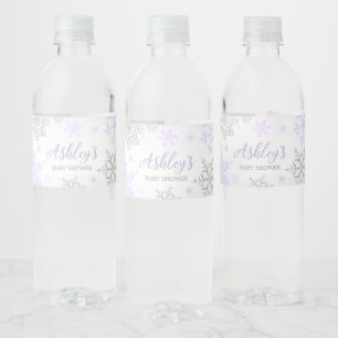 Paarse sneeuwvlok Baby shower Waterfles Etiket