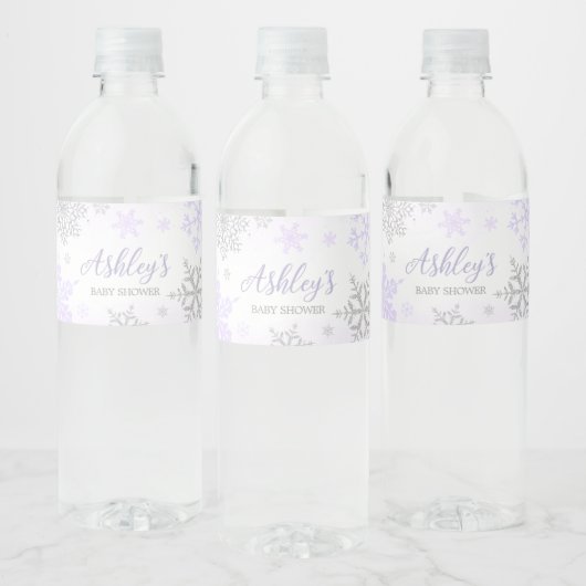 Paarse sneeuwvlok Baby shower Waterfles Etiket (Flessen)