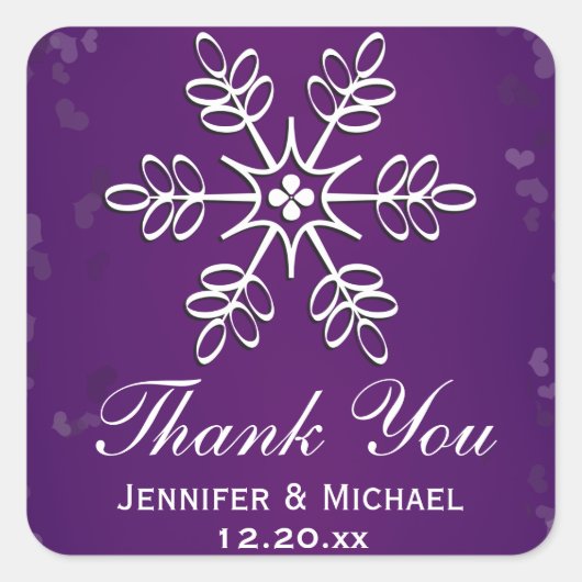 Paarse sneeuwvlok dank u label (Voorkant)