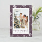 Paarse Sneeuwvlok Foto Kerst Kaart (Staand voorkant)