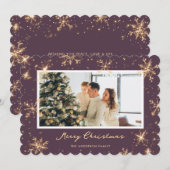Paarse Sneeuwvlok Foto Vrolijke Kerstmis Kaart (Voorkant / Achterkant)