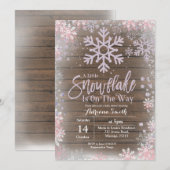 Paarse sneeuwvlok is onderweg naar baby shower kaart (Voorkant / Achterkant)