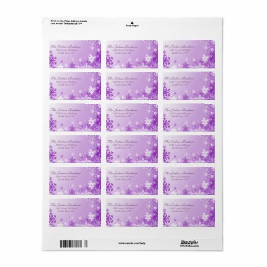 Paarse sneeuwvlok Kerstmis adreslabel Etiket (Full Sheet)