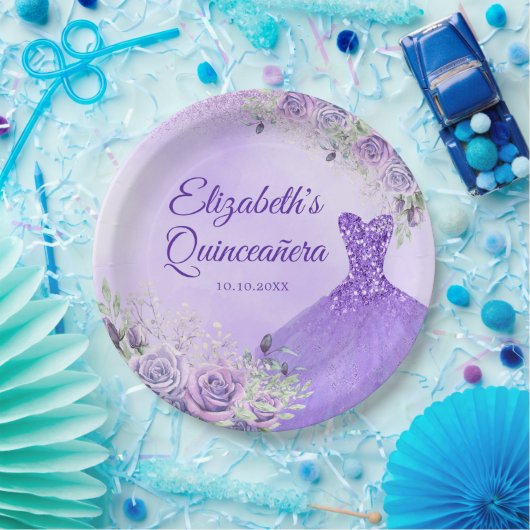 Paarse Sneeuwvlok Kerstmis Prinses Quinceañera Papieren Bordje (Feest)