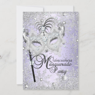 Paarse Sneeuwvlok Masker Masquerade Quinceanera Kaart