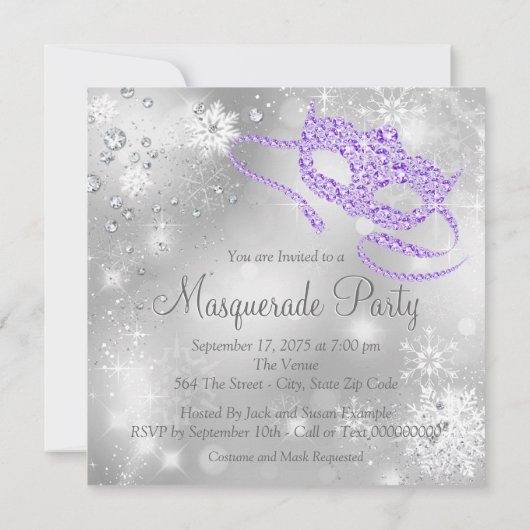 Paarse sneeuwvlok Masquerade Party Kaart (Achterkant)