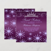 Paarse Sneeuwvlok & Tiara Design Verjaardag Uitnod Kaart (Voorkant / Achterkant)