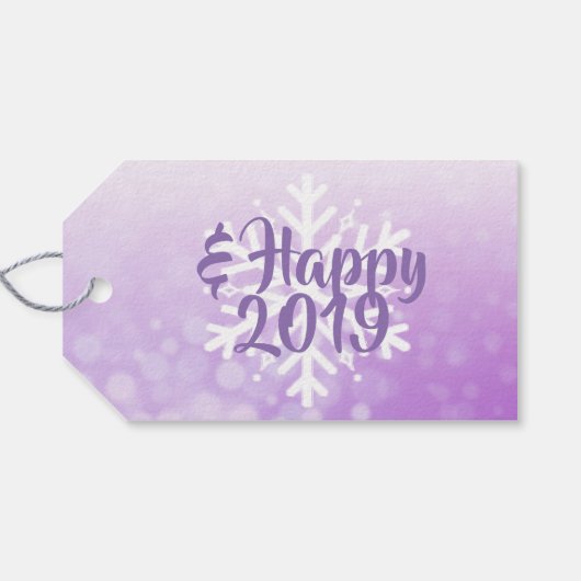  Paarse Sneeuwvlok Vakantie Kerstmis Cadeaulabel (Achterkant Horizontaal)