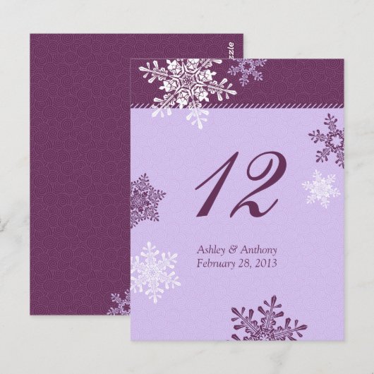 Paarse Sneeuwvlok Winter Trouwtafel Kaarten (Voorkant / Achterkant)