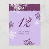 Paarse Sneeuwvlok Winter Trouwtafel Kaarten (Voorkant)