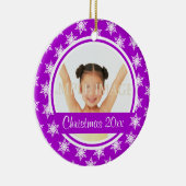 Paarse sneeuwvlokfoto personaliseren keramisch ornament (Rechts)