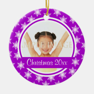 Paarse sneeuwvlokfoto personaliseren keramisch ornament