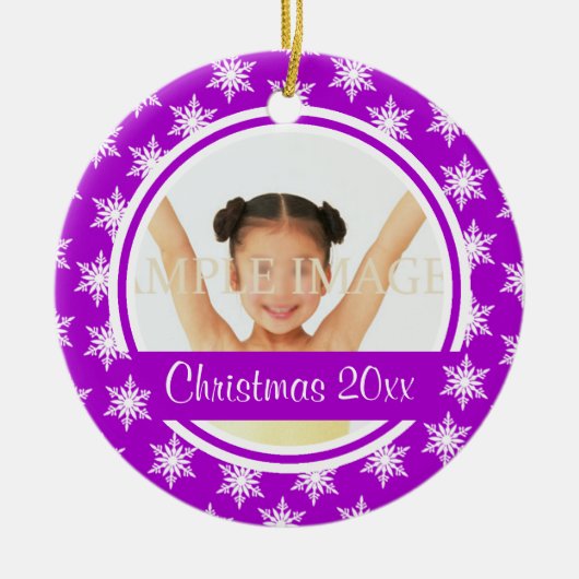 Paarse sneeuwvlokfoto personaliseren keramisch ornament (Voorkant)