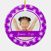 Paarse sneeuwvlokfoto personaliseren keramisch ornament (Achterkant)