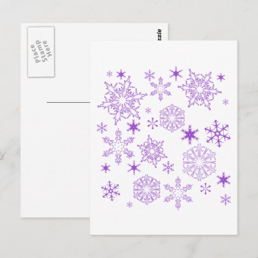 paarse sneeuwvlokken briefkaart (Voorkant / Achterkant)