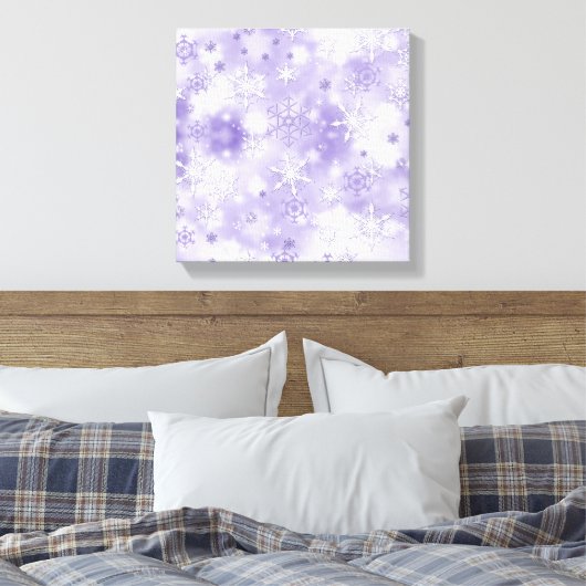 Paarse sneeuwvlokken canvas afdruk (Insitu (Slaapkamer))