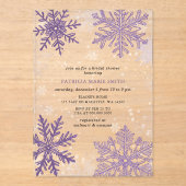 Paarse sneeuwvlokken Kerst Winter Vrijgezellenfees Acryl Uitnodigingen (Voorkant)