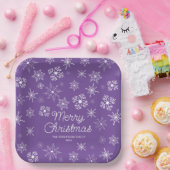 Paarse sneeuwvlokken kerstfeest papieren bordje (Feest)