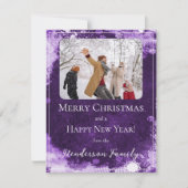 Paarse Sneeuwvlokken Kerstmis Plat Kerstkaart (Voorkant)