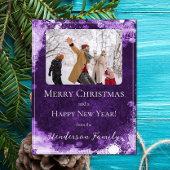 Paarse Sneeuwvlokken Kerstmis Plat Kerstkaart