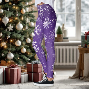 Paarse Sneeuwvlokken Patroon Magische Winter Vakan Leggings