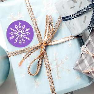 Paarse Sneeuwvlokken Patroon Magische Winter Vakan Ronde Sticker