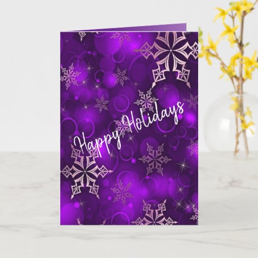 Paarse Sneeuwvlokken - prettige feestdagen Kaart (Gele Bloem)