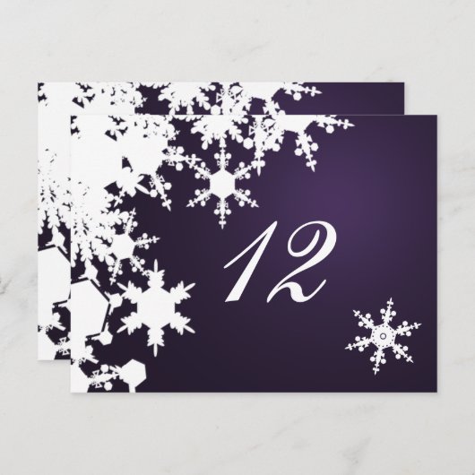 paarse sneeuwvlokken wintertrouwtafelzitjes briefkaart (Voorkant / Achterkant)