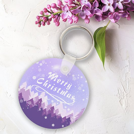 Paarse Sneeuwwinter Vrolijk Kerstfeest Gelukkig Ni Sleutelhanger
