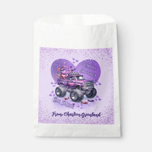 Paarse Snoep Crusher Be Mine Monster Truck Bedankzakje (Voorkant)