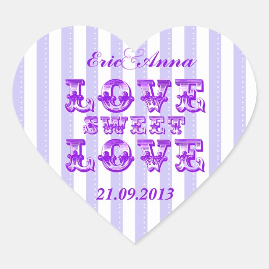 Paarse Snoep Streep LIEFDE ZOETE LIEFDE sticker (Voorkant)