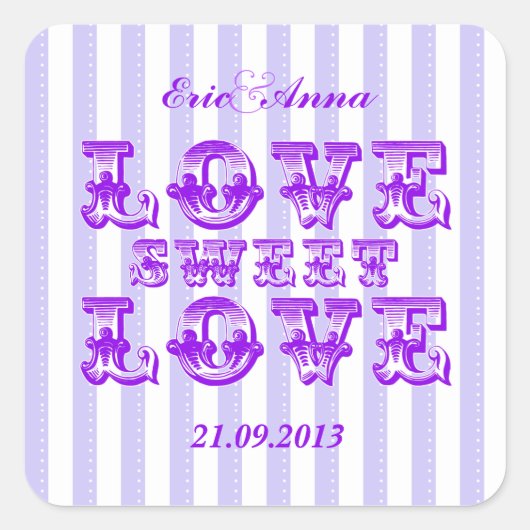 Paarse Snoep Streep LIEFDE ZOETE LIEFDE sticker (Voorkant)