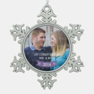 Paarse Snowflake Banner Holiday Foto Ornament