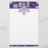 Paarse Snowflake Border met Monogrammflake Briefpapier (Voorkant)