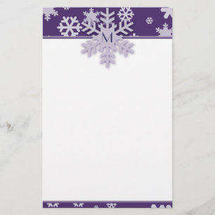 Paarse Snowflake Border met Monogrammflake Briefpapier