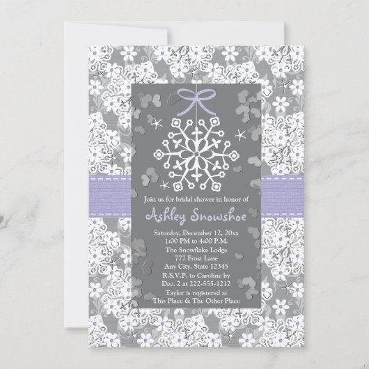 Paarse Snowflake Bridal Shower Invitations Kaart (Voorkant)